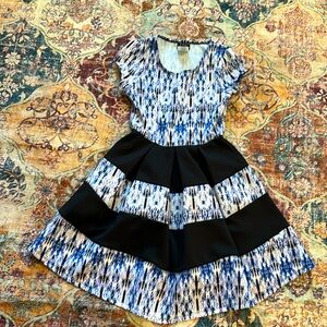 2-HIP BY WRAPPER Girls black striped pastel patterned scuba dress. Size 12